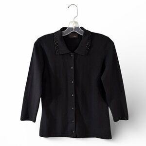 ⭐️ Vintage 1990’s Pariscope Button-Up 3/4 Sleeve Cardigan Beaded Collar - PTP 18